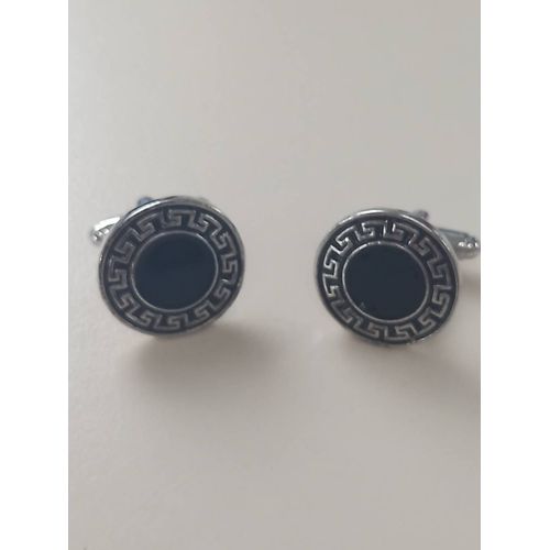 Boutons De Manchettes Disque Avec Motifs De Couleurs Argentée Et Noire Pour De L'élégance ...