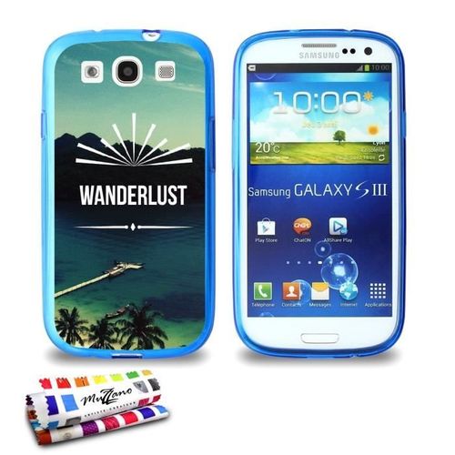 Coque Case Samsung Galaxy S3 " Wanderlust " Silicone Bleu Souple (Tpu)