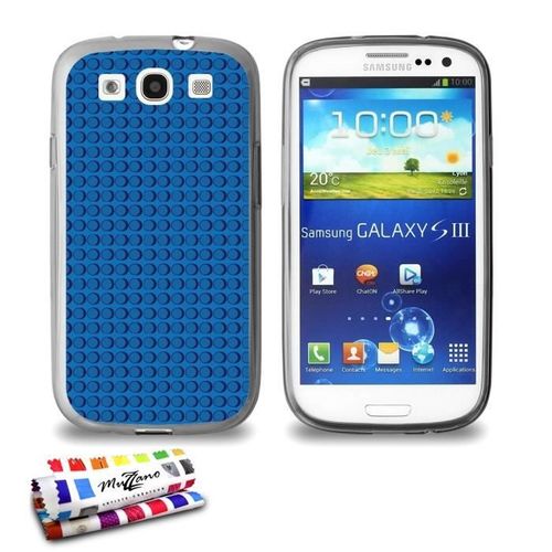 Coque Case Samsung Galaxy S3 " Briques Bleues " Silicone Gris Souple (Tpu)