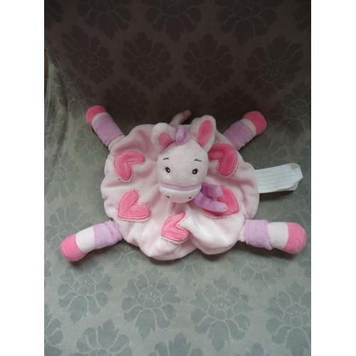 Poney Rose Doudou Plat En Peluche Rond 19 Cm Kimbaloo