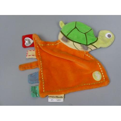 Doudou Tortue Verte Mouchoir Orange Juju Étiquettes Pioupiou Et Merveilles