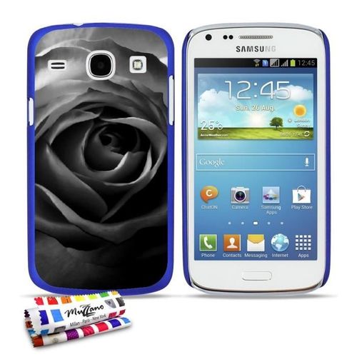 Coque Case Samsung Galaxy Core " Rose Noire " Silicone Bleu Rigide (Tpu)