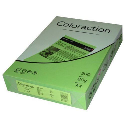 Antalis - Coloraction - Ramette 500 Feuilles Papier Couleur Pour Imprimante Jet D'encre/Laser/Copieur - 80g - A4 - Java/Vert Vif