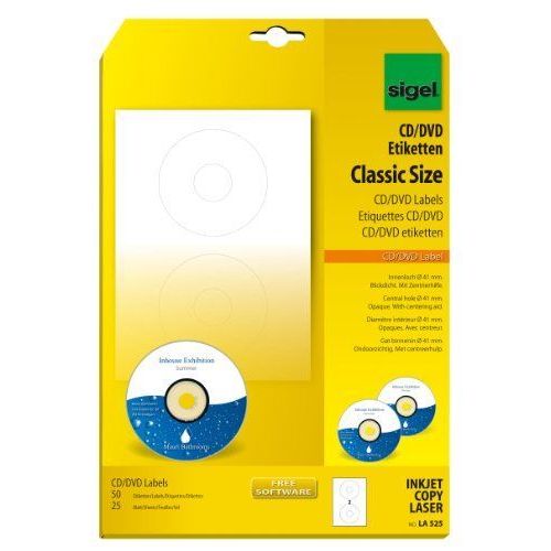 Sigel La525 Lot De 25 Etiquettes Cd/Dvd Format A4 Blanc