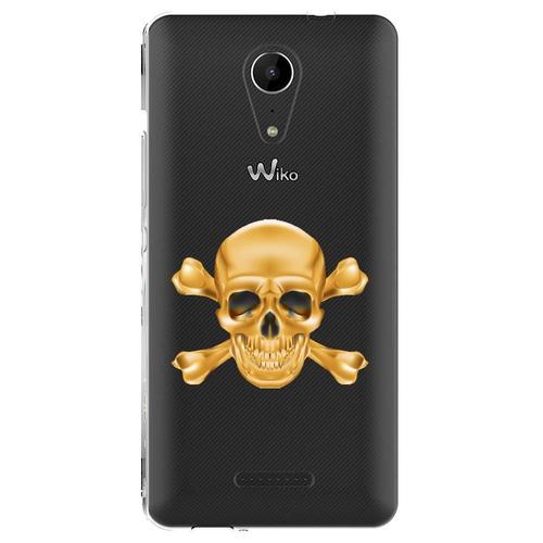 Coque Souple Pour Wiko Tommy 2 Avec Impression Motifs Tête De Mort Aspect Or