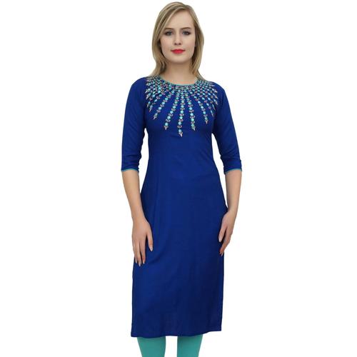 Tunique Bleue Bimba Pour Femmes Brodee Kurta Custom Blouse