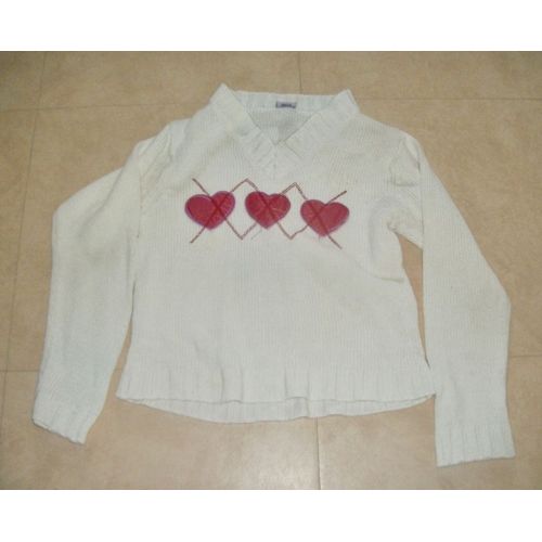 Pull Fille Blanc Petits Coeurs 5 Ans