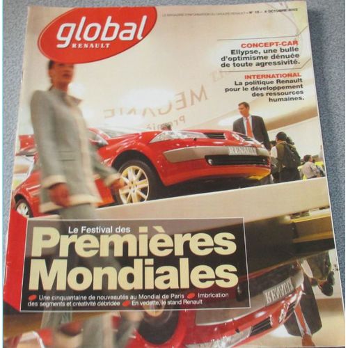 Global Renault : Le Magazine Des Salariés De Renault N°15 Octobre 2002- Le Festival Des Premières Mondiales- Concept Car Ellypse - Politique Renault Pour Le Développement Des Ressources Humaines