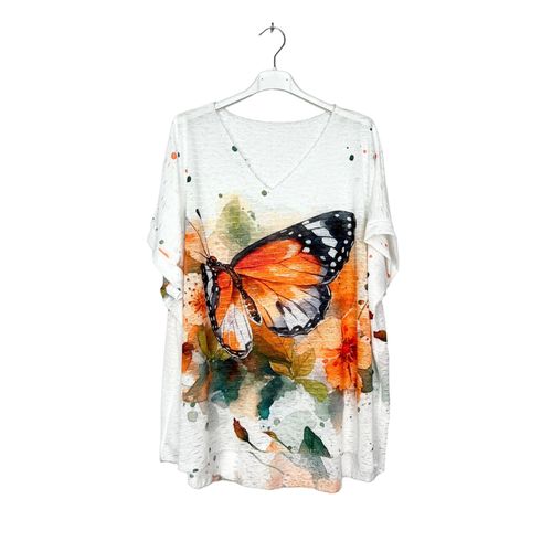 T-Shirt Fin Col V Manches Courtes Multicolore Femme Lucky Nana Paris Taille 44/46
