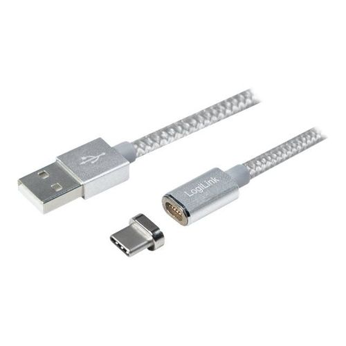 LogiLink - Câble USB - 24 pin USB-C (M) magnétique pour USB (M) - 1 m - argent