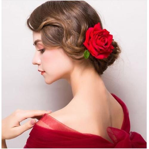 Rose Rouge Barrette Cheveux Ou Broche Vêtement Pince Grosse Fleur Rouge Déguisement Russe - Femme Enfant Bijoux - Flamenco Espagnol