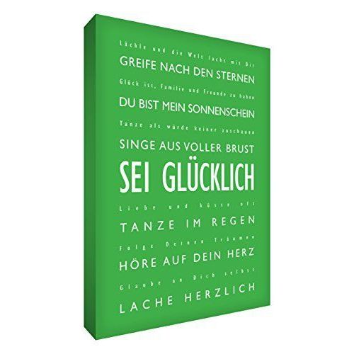 Little Helper Bh1216-21g/Nv Feel Good Art Décoration Murale Sur Une Toile Épaisse Dans Un Style ``Sei Glücklich Be Happy Typographie Moderne-Langue Allemand, 40x 30cm, Vert