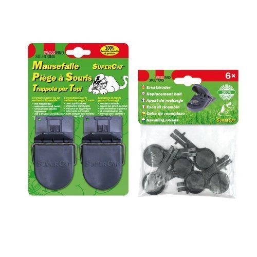 Swissinno 1 003 106 SuperCat 2 Pièges à souris + 6 Appâts de recharge