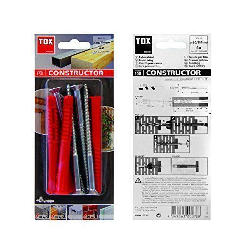 TOX Constructor Lot de 4 chevilles longues 10 x 100 mm et 4 vis