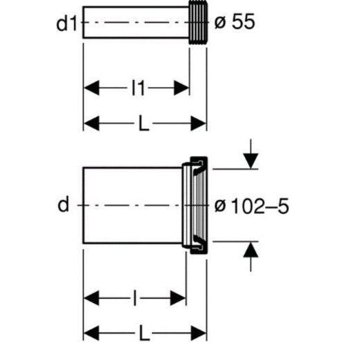 Geberit 152441461 Raccordement en polyester, modèle long sans dérivation, 145 mm, 90 mm, longueur 300 mm