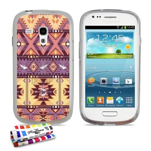Coque Case Samsung Galaxy S3 Mini " Azteque " Silicone Gris Souple (Tpu)