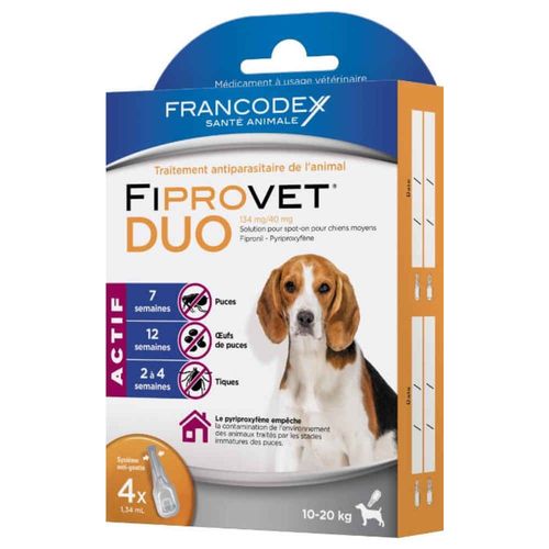 Francodex - Traitement Spot-On Fiprovet Duo Pour Chien - 4x1,34ml