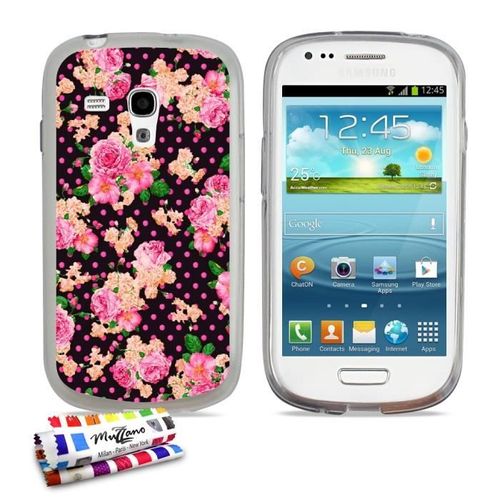 Coque Case Samsung Galaxy S3 Mini " Romantique Rose " Silicone Gris Souple (Tpu)