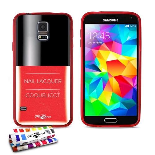 Coque Case Samsung Galaxy S5 " Vernis Coquelicot " Silicone Rouge Souple (Tpu)