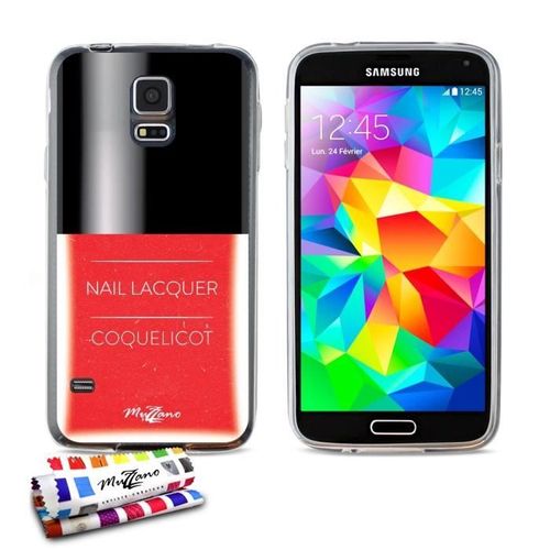 Coque Case Samsung Galaxy S5 " Vernis Coquelicot " Silicone Transparent Souple (Tpu)