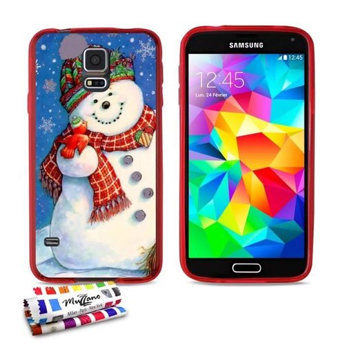 Coque Case Samsung Galaxy S5 " Noel " Silicone Rouge Souple (Tpu)
