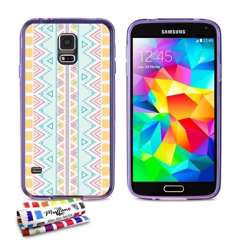 Coque Case Samsung Galaxy S5 " Azteque " Silicone Violet Souple (Tpu)