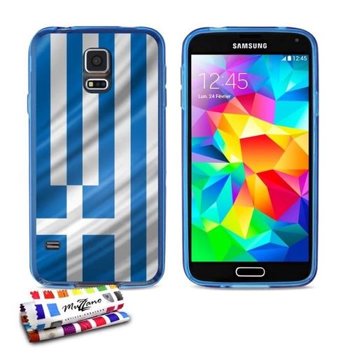Coque Case Samsung Galaxy S5 " Drapeau Grece " Silicone Bleu Souple (Tpu)