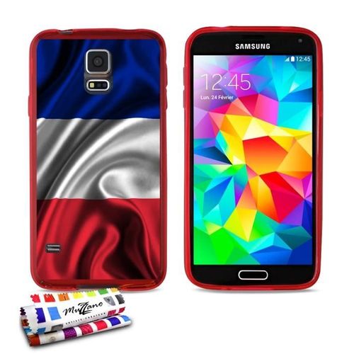 Coque Case Samsung Galaxy S5 " Drapeau France " Silicone Rouge Souple (Tpu)