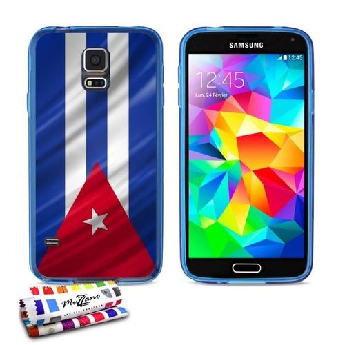 Coque Case Samsung Galaxy S5 " Drapeau Cuba " Silicone Bleu Souple (Tpu)