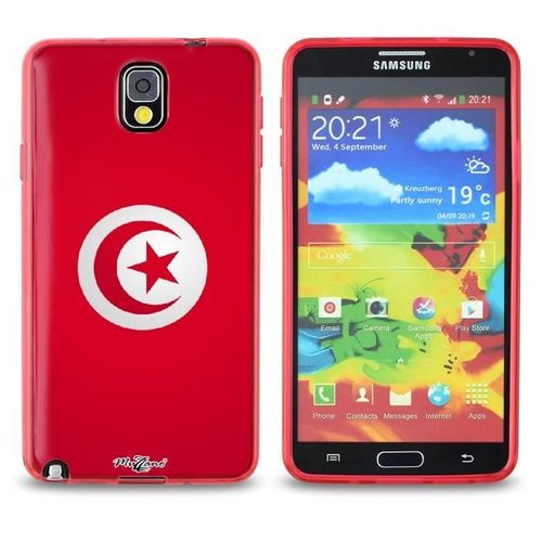 Coque Case Samsung Galaxy Note 3 " Drapeau Tunisie " Silicone Rouge Souple (Tpu)