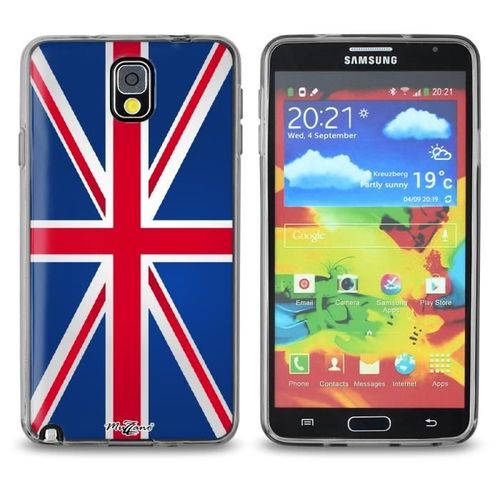 Coque Case Samsung Galaxy Note 3 " Drapeau Angleterre " Silicone Gris Souple (Tpu)