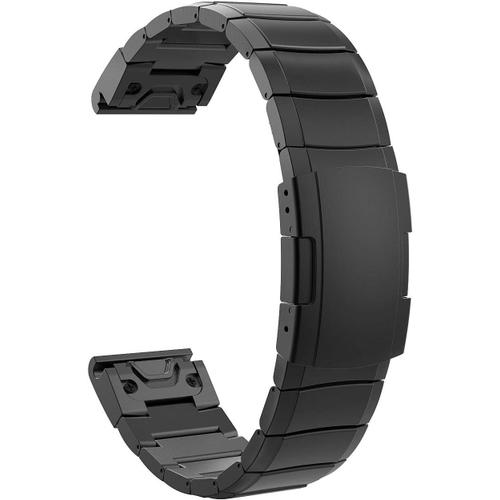 Bracelet De Remplacement Compatible Avec Garmin Fenix 3/Fenix 3 Hr/Fenix 5x/Fenix 5x Plus/Fenix 6x/Fenix 6x Pro/7x, Bande De Montre En Acier Inoxydable Prémium Avec Fermoir À Trois Volets, Noir