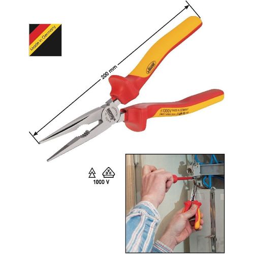 Vigor Pince demi-ronde VDE - Longueur totale: 200 mm - V2630