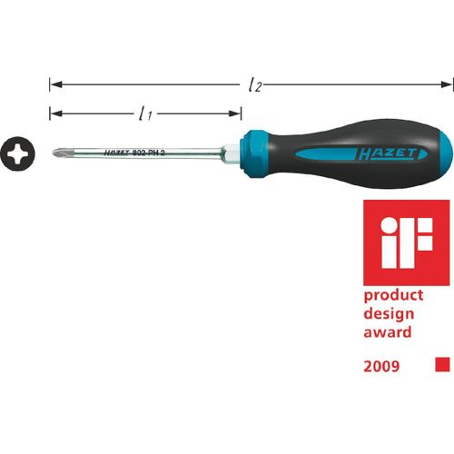 Hazet Tournevis HEXAnamic - Profil Phillips PH - Taille: PH0 - Longueur totale: 159 mm - 802-PH0