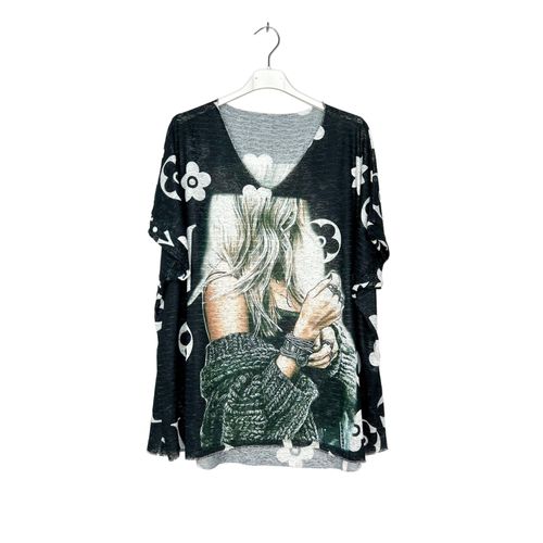 T-Shirt Fin Col V Manches Courtes Multicolore Femme Lucky Nana Paris Taille 44/46