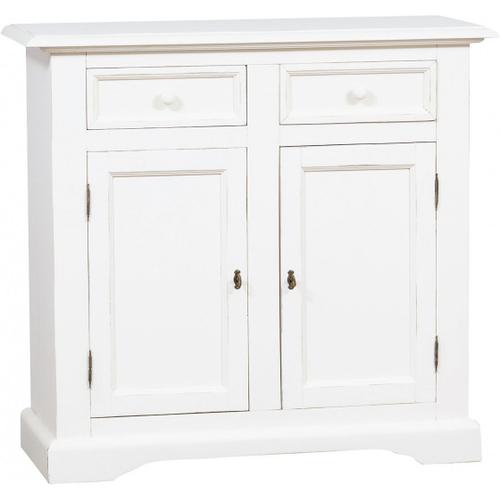 Buffet Rustique En Bois Massif De Tilleul Avec Finition Blanche Antique L110xpr45xh103 Cm