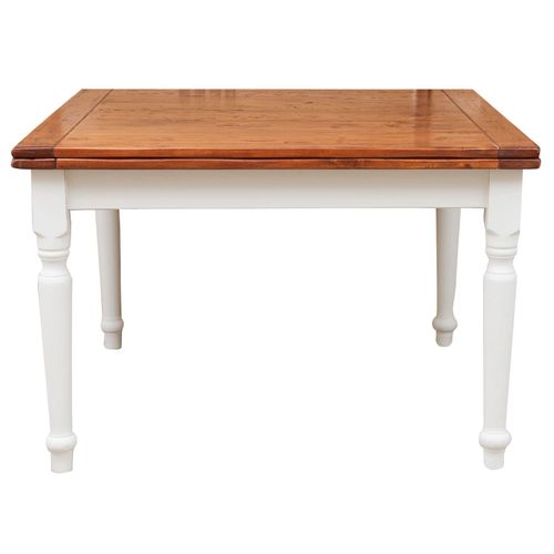 Table À Rallonge Champêtre En Bois Massif Structure Blanche Antique Plan Noyer