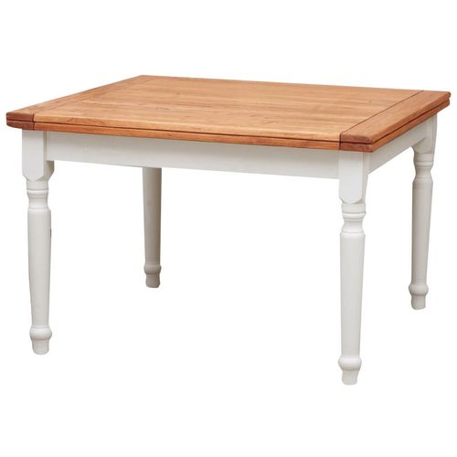 Table À Rallonge Champêtre En Bois Massif De Tilleul Avec Structure Antique Blanche Et Plateau En Finition Naturelle