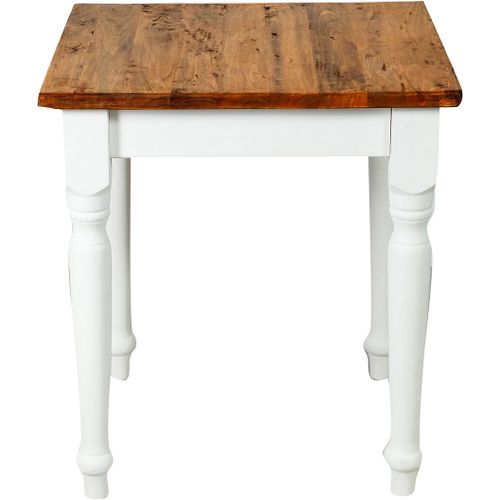 Table À Rallonge Style Champêtre En Bois Massif Structure Blanche Vieillie Sur Plan En Noyer