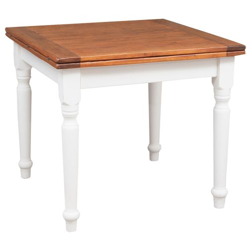 Table À Rallonge Style Champêtre En Bois Massif Structure Blanche Patinée Sur Plan Noyer Made In Italy