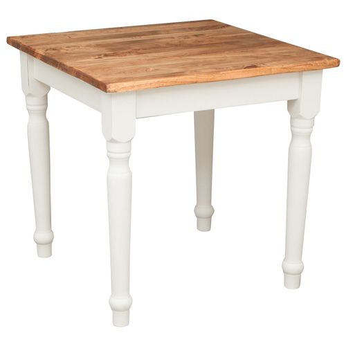 Table Non Extensible Champêtre En Bois Massif De Tilleul Avec Structure Antique Blanche Et Plateau En Finition Naturelle L80xpr8