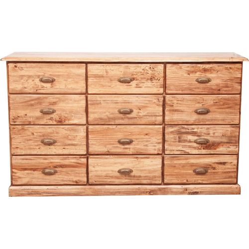 Meuble À Tiroirs Rustique En Bois Massif Tilleul Noyer Finition L170xpr40xh100 Cm