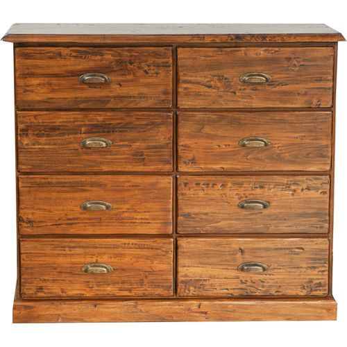 Meuble À Tiroirs Rustique En Bois Massif Tilleul Noyer Finition L116xpr41xh100 Cm