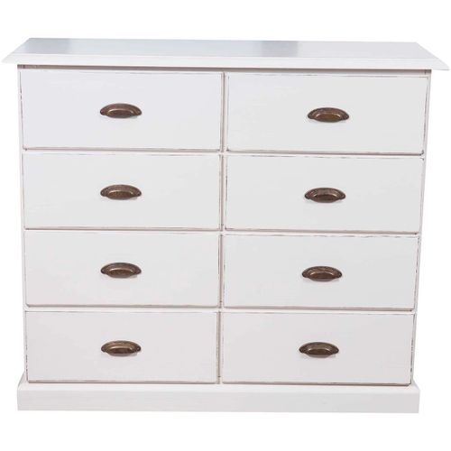 Meuble À Tiroirs Rustique En Bois Massif Tilleul Avec Finition Antique Blanche L116xpr41xh100 Cm