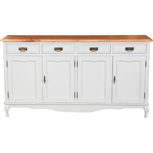 Buffet Campagnard En Bois Massif De Tilleul Structure Antique Blanche Plan Finition Naturelle L170xpr42xh92 Cm