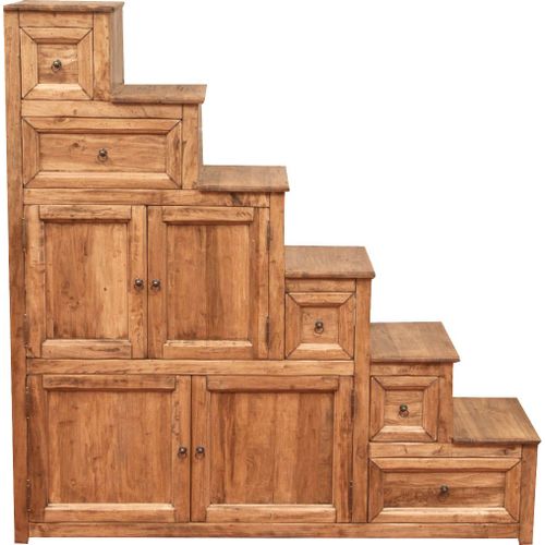 Commode Escalier Avec Tiroirs Rustique Style En Bois Massif De Tilleul Finition Naturelle - S Made In Italy