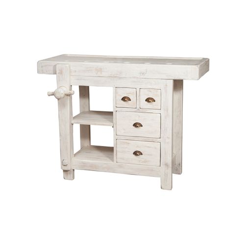 Banc Style Rustique En Bois Massif De Tilleul Massif Avec Finition Antique Blanche L116xpr63xh90 Cm