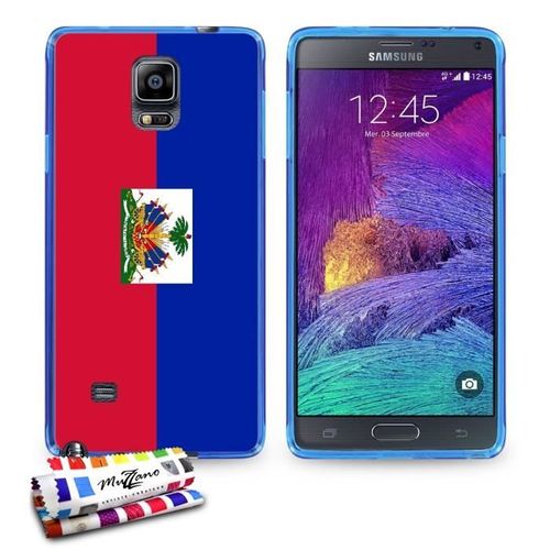 Coque Case Samsung Galaxy Note 4 " Drapeau Haiti " Silicone Bleu Souple (Tpu)