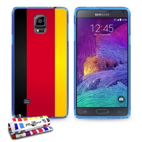 Coque Case Samsung Galaxy Note 4 " Drapeau Allemagne " Silicone Bleu Souple (Tpu)