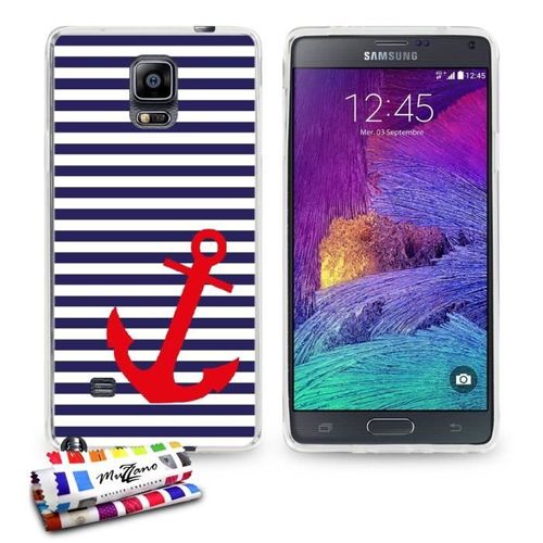 Coque Case Samsung Galaxy Note 4 " Mariniere Bleu & Ancre " Silicone Transparent Souple (Tpu)